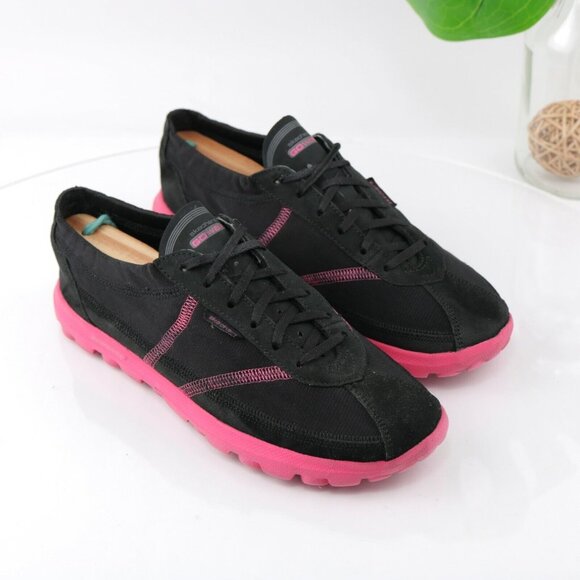Skechers Womens Go Walk Nice Sneaker Size 7 Black Pink Active Shoe Comfy Casual - Picture 3 of 12